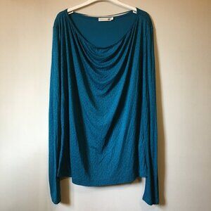 Jackpot Peacock Blue Bamboo Ditsy Floral Cowl Neck Shirt XL